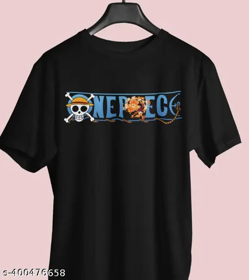 One Piece Anime graphics cotton blend t-shirt for men, both sides - printed net design on short sleeves