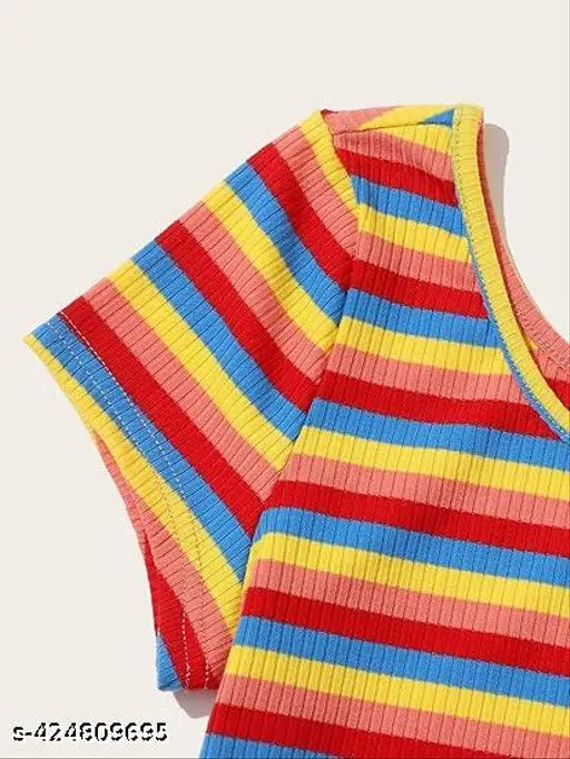 Comfy retro striped tunic top (lycra, short sleeves), S-XL. Women's fashion clothing on hanger