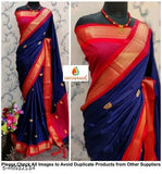 Navy Red Paithani Cotton Silk Saree with Separate Blouse Piece, traditional Indian attire for women, zari woven pattern, original latest design from Maharashtra, India