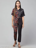 Dual-tone heartlove printed jumpsuit in poly crepe fabric, short sleeves, vibrant design. Perfect fit for XS, S, M sizes. Made in India
