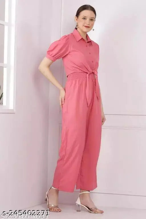 Crepe solid 2 Psc jumpsuit, short sleeves, size S (bust 34in, length 44in, waist 28in)