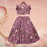 New kids cotton lehenga choli set, printed floral lehenga with fancy blouse on display rack, suitable for young girls aged 1-10 years