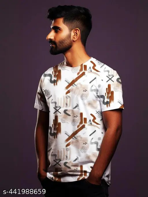 Printed Lycra Round Neck Half Sleeve T-shirt, premium stretch, vibrant prints, men's casual wear