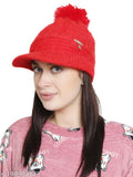 Red wool textured knit skull pompom cap, suitable for women and girls, made with acrylic anti-allergic material. Fits adults and teens with great comfort and versatility, ideal for autumn/winter wardrobes