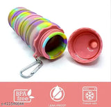 Multicolor collapsible silicone sipper bottle, foldable for portable hydration with a sturdy carabiner, BPA-free and leak-proof