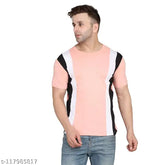 Peach colorblocked cotton slim round men's t-shirt, short sleeves, size S-XXL, made in India