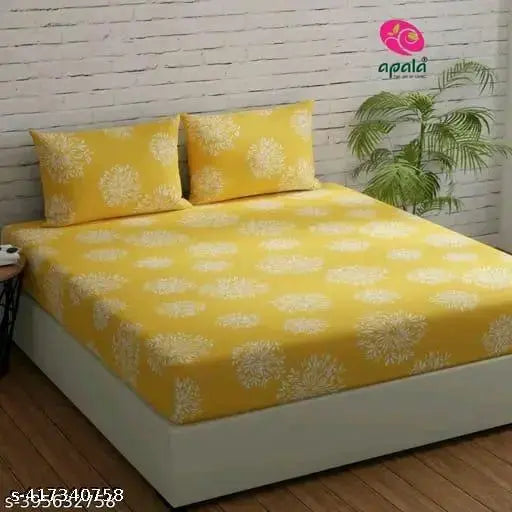 Glace cotton double king size elastic bedsheets with 2 pillow covers, platinum printed floral design by Aarvi Enterprises (78 x 72)
