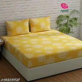 Glace cotton double king size elastic bedsheets with 2 pillow covers, platinum printed floral design by Aarvi Enterprises (78 x 72)