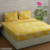 Glace cotton double king size elastic bedsheets with 2 pillow covers, platinum printed floral design by Aarvi Enterprises (78 x 72)