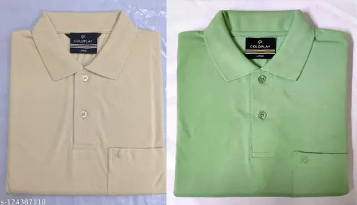 Beige cotton-blend slimfit half sleeve polo with pocket, perfect for casual wear or sports activity