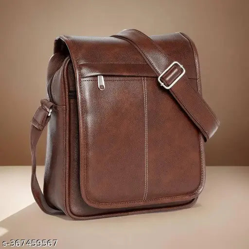 Synthetic leather men's crossbody sling bag, self-design with 3 compartments, adjustable strap for shoulder or cross-body carry, suitable for travel, office, outdoor activities, and more. Designed by Martucci