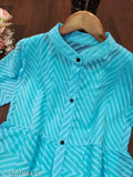 Georgette woven jacket kurta, three-quarter sleeves, vibrant Indian fashion on display - S (36 in bust)