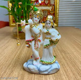 Marble Radha Krishna idol (10cm x 15.5cm x 7cm), Indian hand-painted spiritual decor item for home, office, or temple