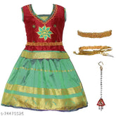 Cotton Silk Kids Girls Lehanga Choli with Waist Belt, embellished with Zari stitch, perfect for festivals & parties