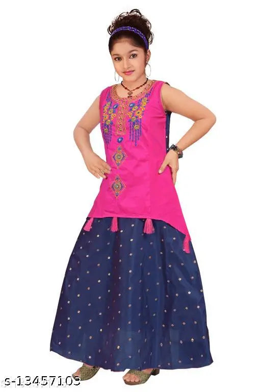 Pink cotton blend frock dress for girls, sleeveless embroidered net pattern, size 2-3 years, India origin