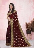 Georgette full saree with embroidered blouse, Indian C-PALLU BEAUTI for parties, free size, length 5.5 meters