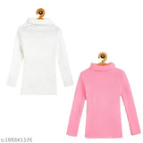 White & pink wool high neck kids sweater set for babies (Pack of 2) - Skeeve/Skiwi/Skivy Skivvy, suitable for boys and girls from 0 months to 1 year