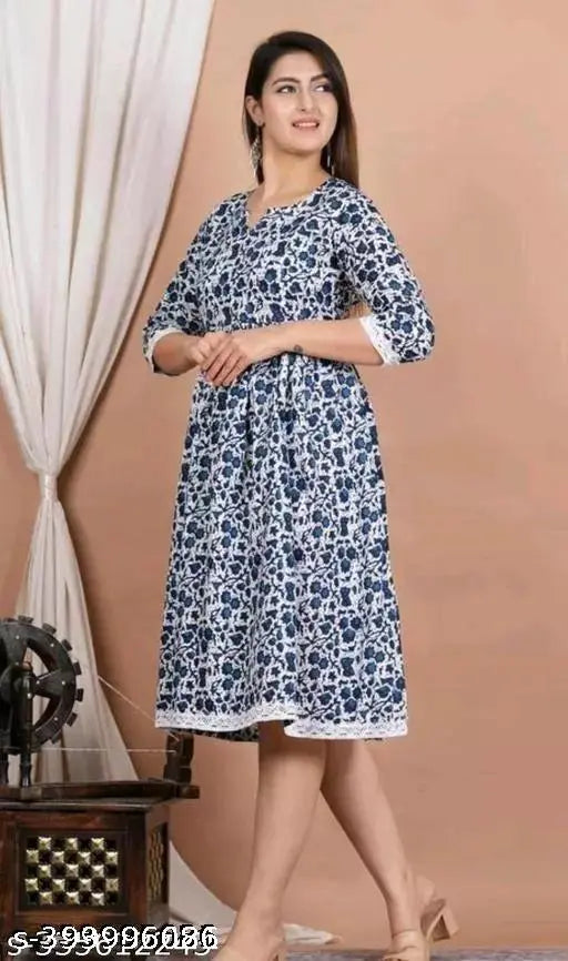 Rayon printed Anarkali Kurta with three-quarter sleeves, vibrant Indian fashion for women