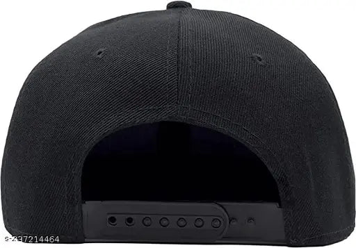Black cotton snapback cap - modern, breathable, stylish men's hip-hop cap with adjustable snaps, suitable for various activities and sun protection, originates from India