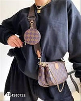 Luxury leather brown bag set of 3, textured net pattern, free size for accessories storage