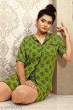 Women's cotton printed nightwear top & shorts set, quality cotton fabric, comfortable sleepwear, drawstring waist, side pockets, SML sizes available