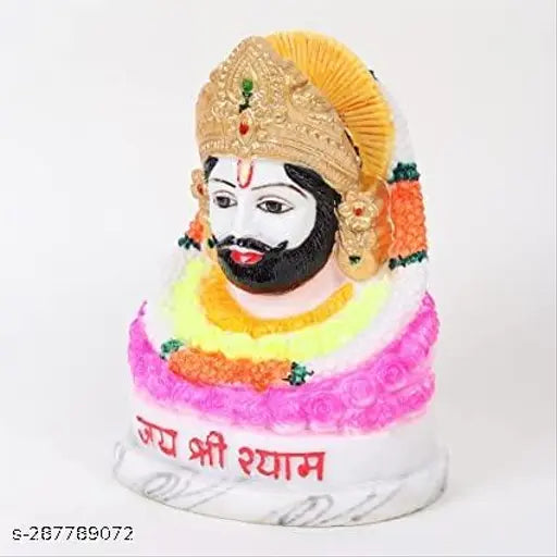 Marble Khatu Shyam Baba statue, 5 inch tall Indian god idol for home decor or temple gift
