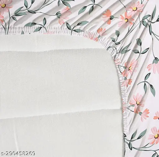 Multicolor floral print, superfine cotton fitted king size bedsheet with two pillow covers, ideal for AC room in adult season