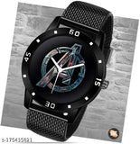Embroidered cotton baseball cap with Avenger silicon strap analog watch and black King bracelet, trendy design for men and boys (India)