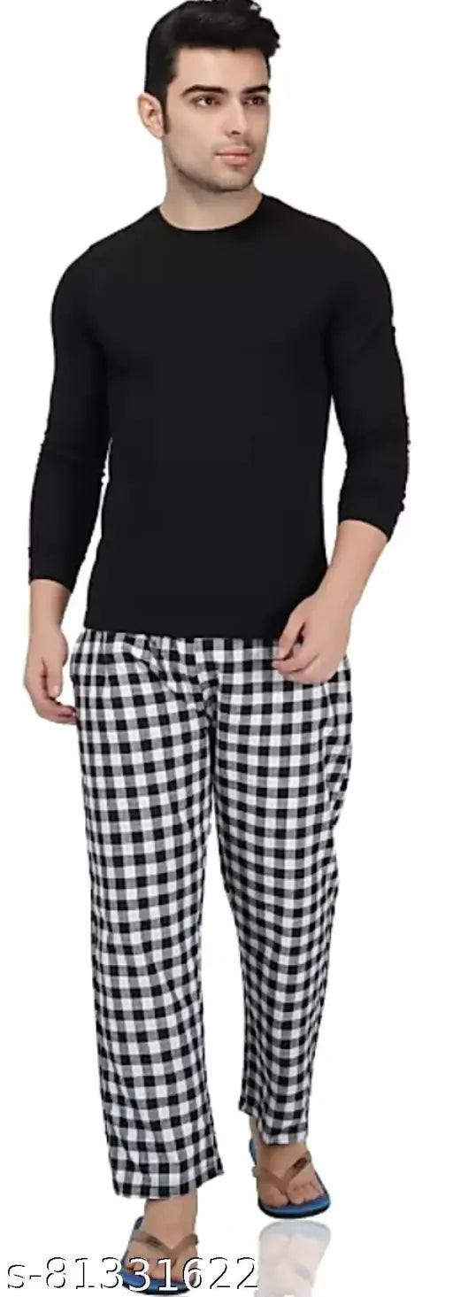 Black men's maxi cotton pyjama with two side pockets, perfect for gym, walks, yoga - India
