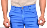Sky blue denim jeans pack of 1 for men with various sizes: 28, 30, 32, 34, 36, 38, 40. Indian-made denim clothing on model