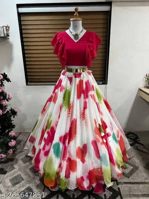 Trendy Georgette top & skirt set for girls, sleeveless, tie & dye, premium quality Indian-made