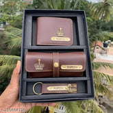 Faux leather wallet, keychain, and sunglasses case combo – fashionable gift for him, solid black design