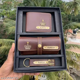 Faux leather wallet, keychain, and sunglasses case combo – fashionable gift for him, solid black design