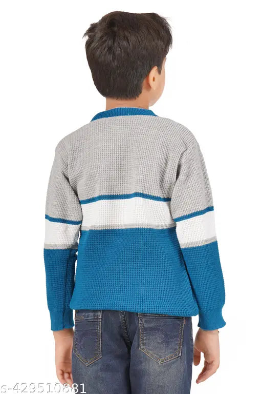 Multicolor wool sweater for boys aged 3-12 years, vibrant colorblock pattern on long sleeves