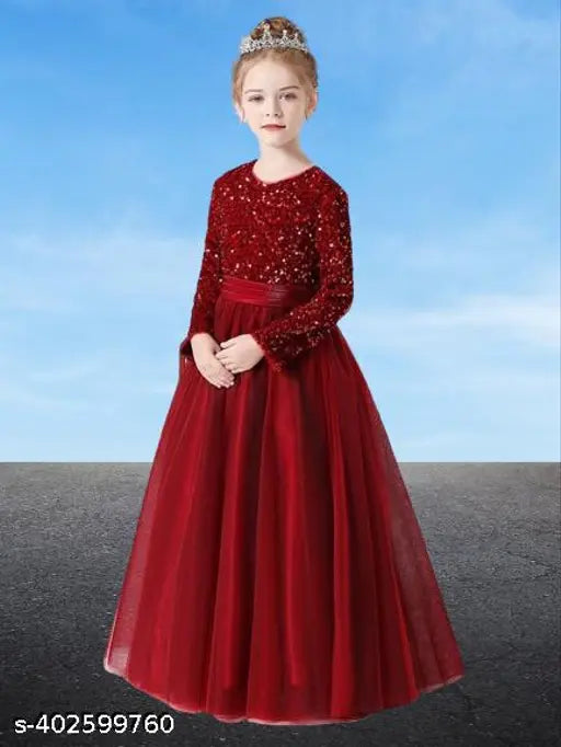 Nice trending net gown, solid pattern, long sleeves for infants to young teens (5/6yrs - 15/16yrs), Indian origin