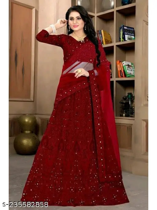 Embellished taffeta silk choli with net duppata and super net bottomwear, free size, India-made