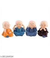 Poly resin Buddha statues, 4-set for home, car dashboard, table, office decor - Indian-made monk showpieces