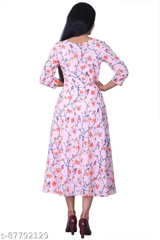 Cotton three-quarter sleeve multicolor floral print Anarkali kurti, Indian traditional women's fashion with vibrant floral designs