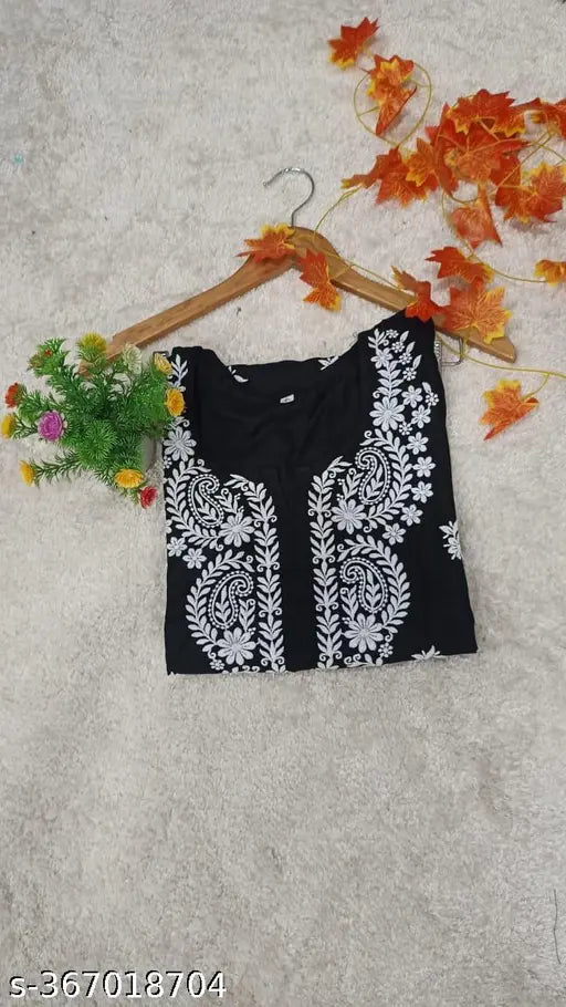 Rayon chikankari only kurti, short sleeves, dyed/washed pattern, Indian ethnic wear for women M-6XL sizes