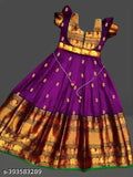 Silk and cotton silk kids lehenga choli for parties, festivals, or weddings. Solid pattern in various sizes for ages 1-12 years old, originating from India