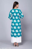 Printed rayon slub cotton kurta with palazzo set, three-quarter sleeves - Indian ethnic fashion for women