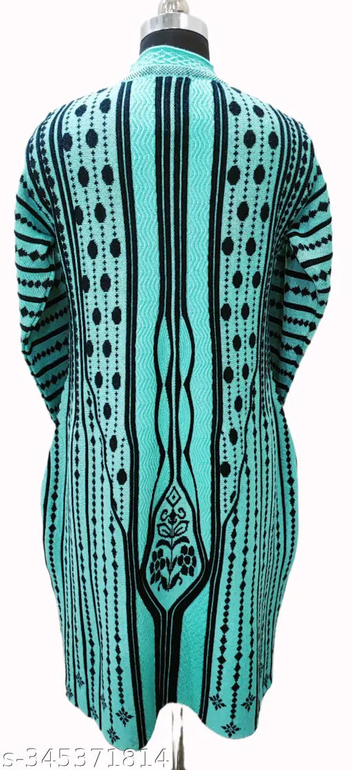 Woolen rainbow yarn anarkali kurti for ladies, soft and cozy full-sleeve print combo in free size (42in bust, 43in length). Ideal for colder seasons. Low-maintenance and durable. Limited edition from India