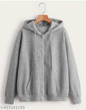 Light grey wool zipper hoodie for boys (10-16 years), solid pattern, India origin
