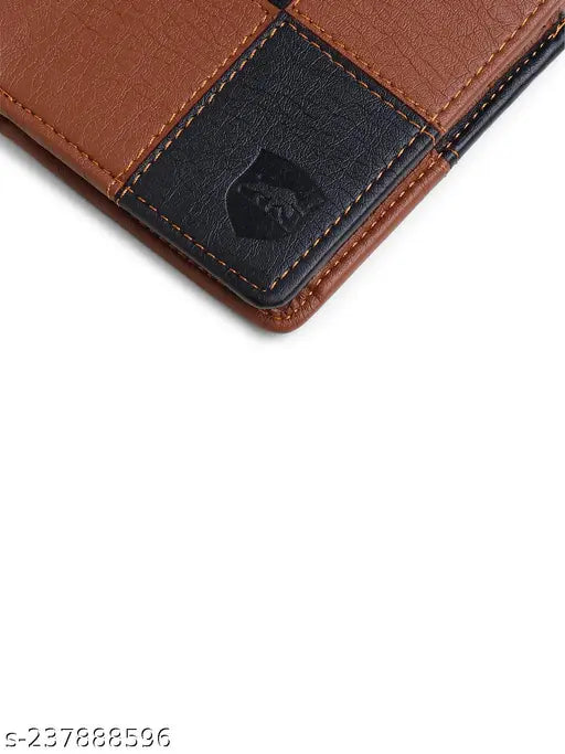 Black and tan faux leather men's belt, 3 card slots, minimalist design, adjustable length