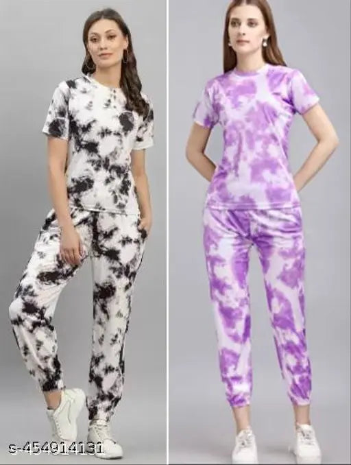 Trending poly crepe night suit combo - dyed/washed net pattern, short sleeves, includes sizes S-XL (Indian origin)