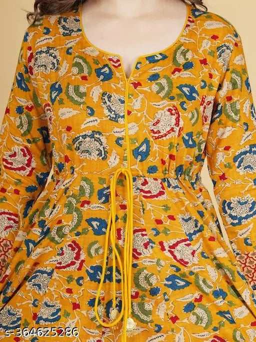 Women's printed viscose rayon Anarkali Kurta with three-quarter sleeves, vibrant Indian pattern, available in sizes S, M, L, XL, XXL, XXXL