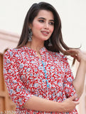 Cotton printed Anarkali Chikankari Jaipur kurti in latest design, three-quarter sleeves, women's fashion