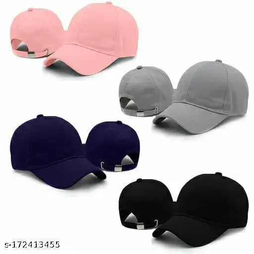 Stylish cotton baseball caps, pack of 4 (India), modern caps for girls, boys, men, women in solid colors