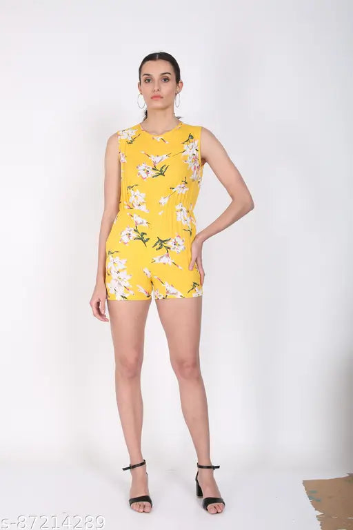 Classy sensational rayon jumpsuit for women, sleeveless printed design, vibrant colors on model