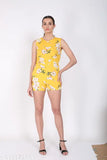 Classy sensational rayon jumpsuit for women, sleeveless printed design, vibrant colors on model